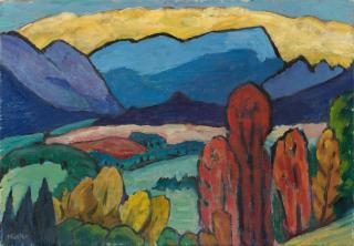 Gabriele Münter - Blick aufs Gebirge mit gelber Wolke