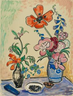 Gabriele Münter - Blumen und schwarze Beeren (Zwei Vasen mit Gartenblumen)