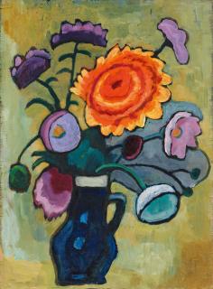 Gabriele Münter - Blumenbild mit rosa Dahlie.