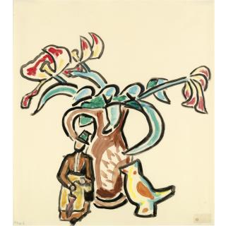 Gabriele Münter - Blumenstilleben Mit Zwei Tonfiguren