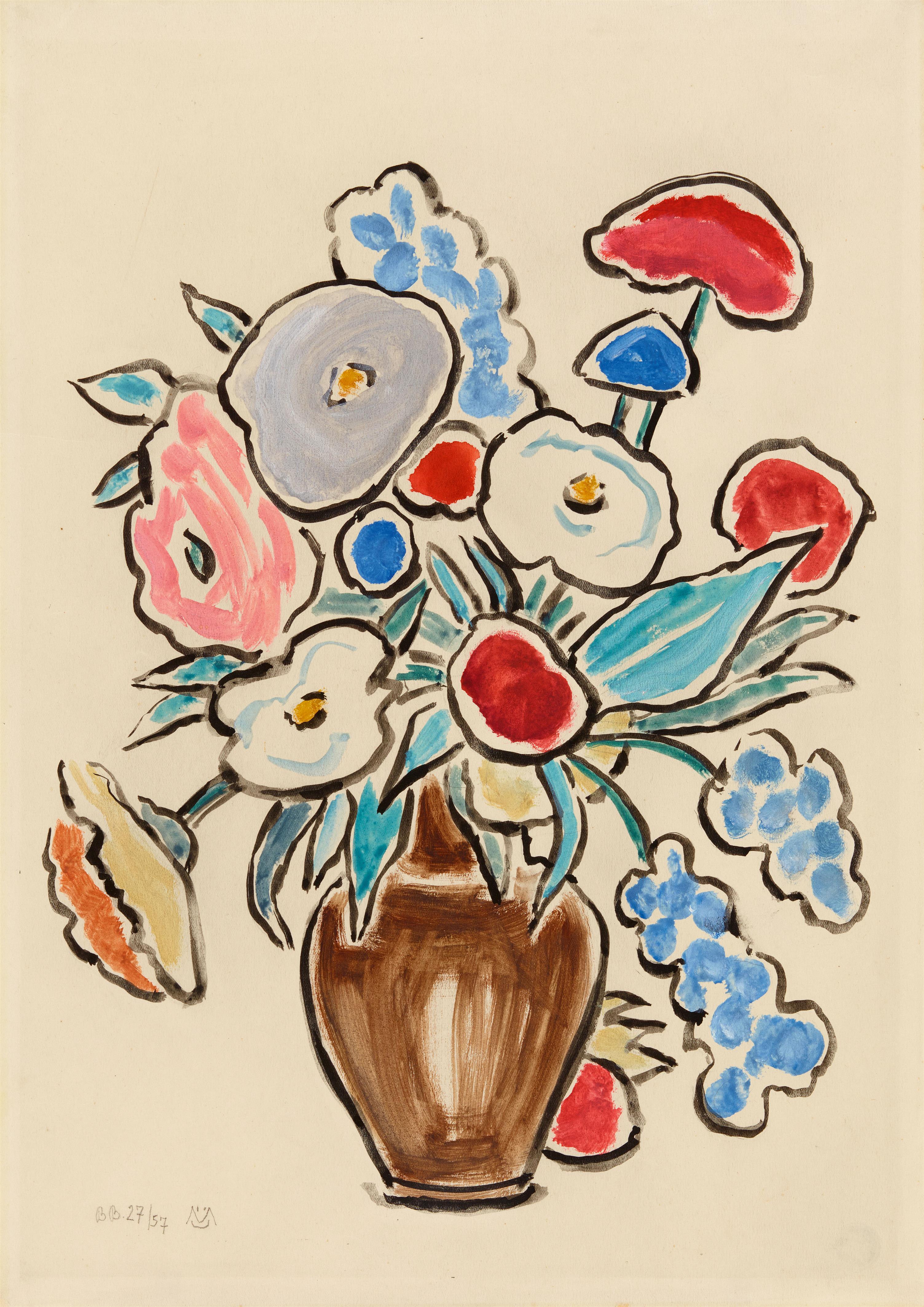 Gabriele Münter - Bunter Blumenstrauß in brauner Tonvase