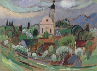 Gabriele Münter - Frülingsstudie mit Kirche, Murnau