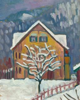 Gabriele Münter - Gelbes Haus mit Schneebäumchen.