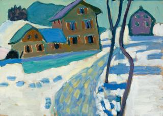Gabriele Münter - Kochel. Schneelandschaft mit Häusern