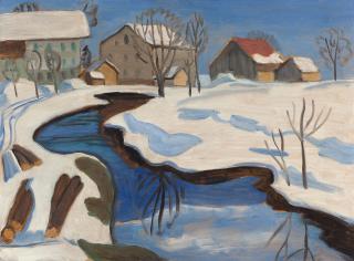 Gabriele Münter - Moorbach mit Häusern im Schnee.