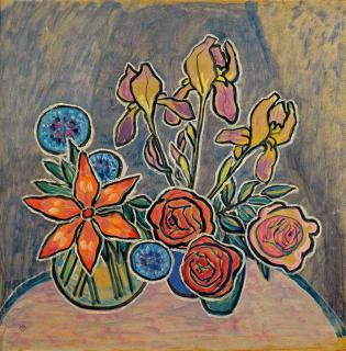 Gabriele Münter - Stilleben mit Rosen und Iris