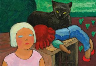 Gabriele Münter - Stillleben Mit Kind Und Schwarzer Katze (Still Life With Child And Black Cat)