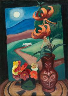 Gabriele Münter - Tigerlilie vor Mondlandschaft.