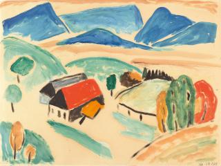 Gabriele Münter - Wetterstein von Guglhör mit Bauernhäusern.