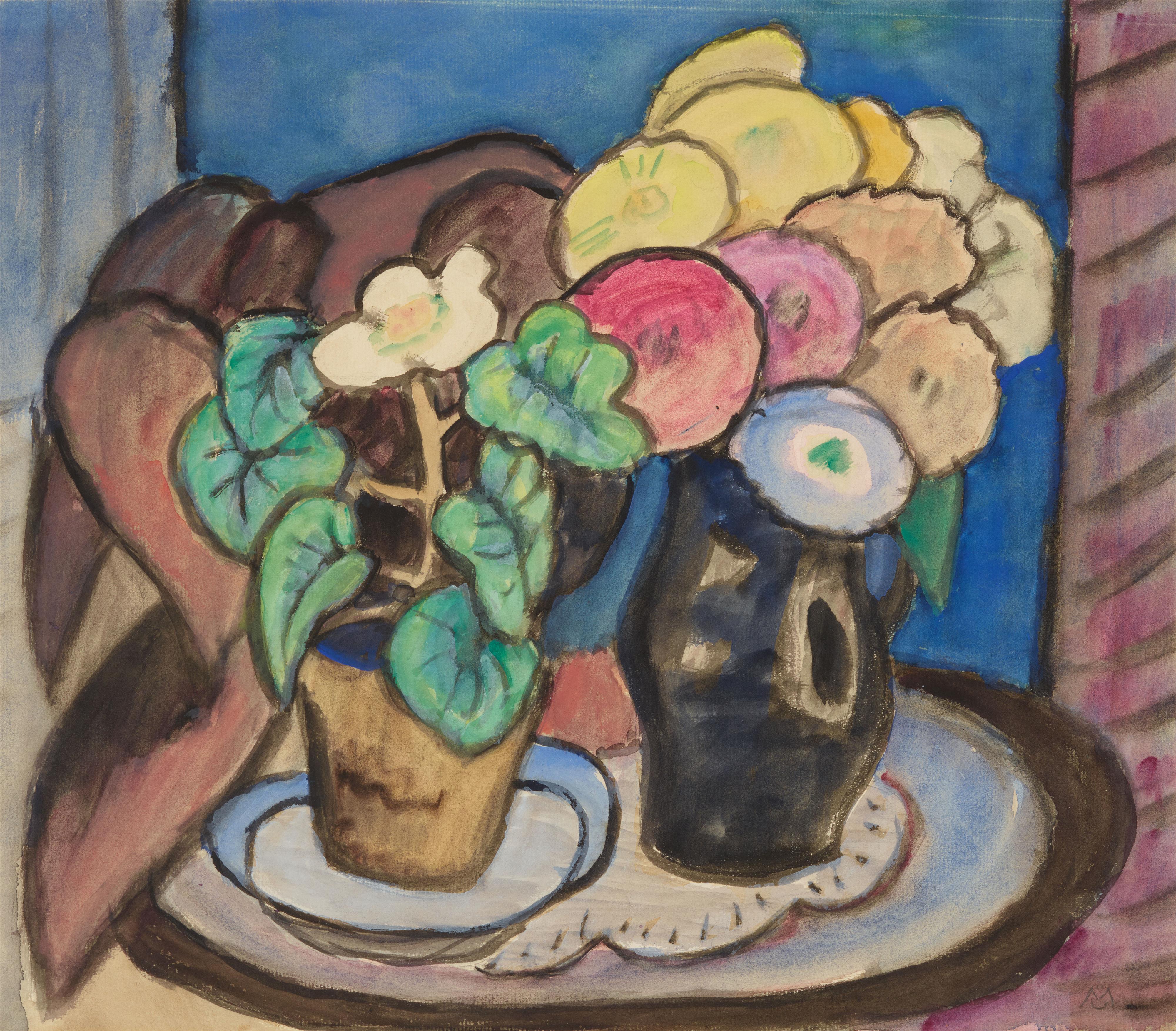 Gabriele Münter - Zinnien und weiße Begonie