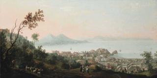 Gabriele Ricciardelli - The bay of Naples with Castel Sant\'Elmo on the Vomero hill and Castel Nuovo on the bay, the Vesuvius in the distance