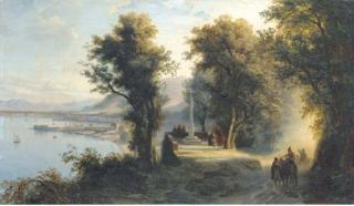 Gabriele Smargiassi - Villagers at a monument overlooking the Neopolitan coast