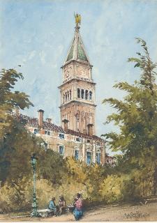 Gabrielle Carelli - Figures before a church, Figueras, Spain