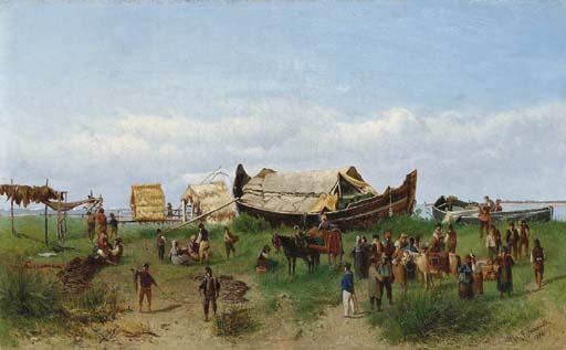 Gaetano Fasanotti - Scena di vita sulla spiaggia, 1874