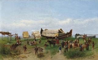 Gaetano Fasanotti - Scena di vita sulla spiaggia, 1874