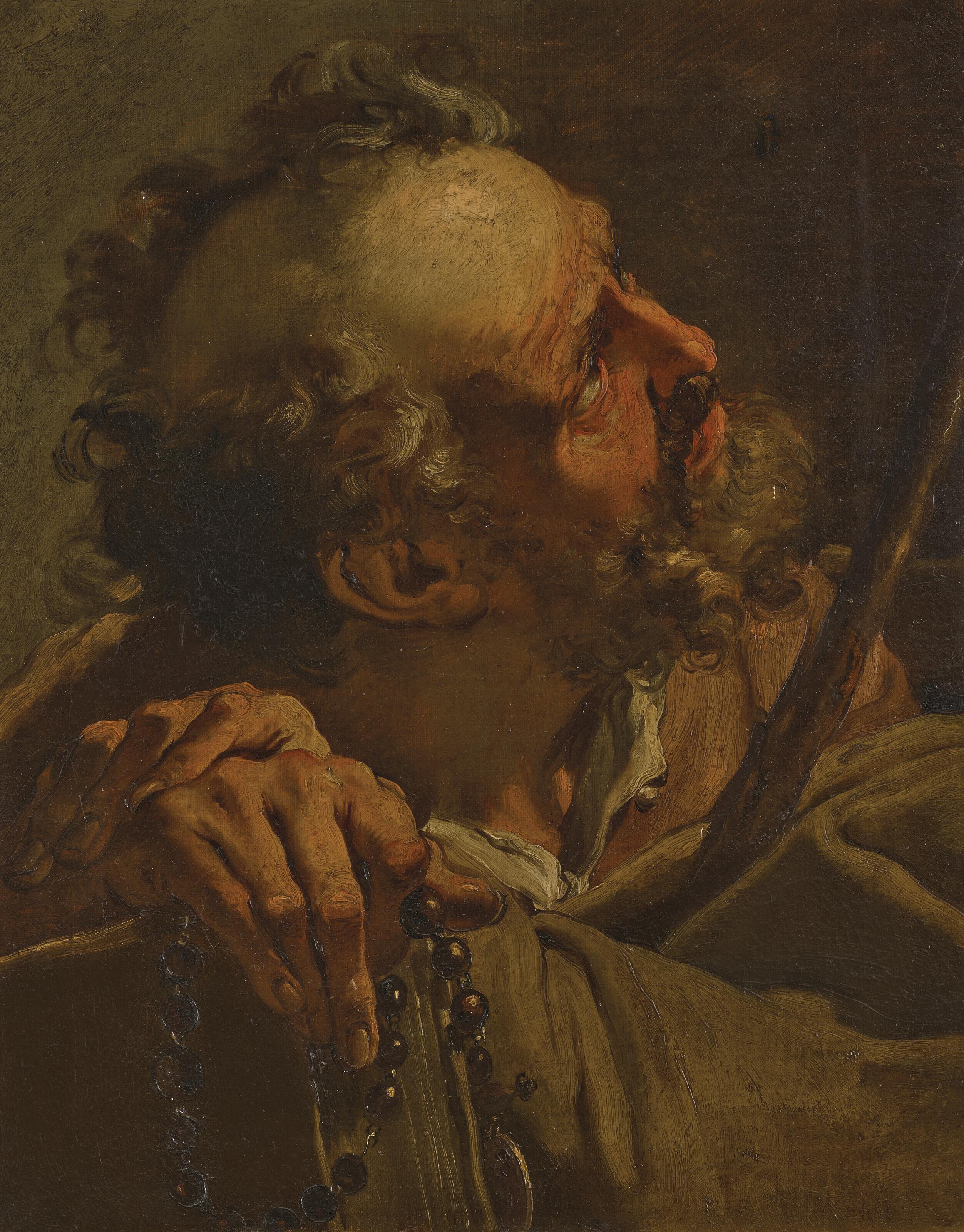 Gaetano Gandolfi - A bearded man, bust-length, holding a rosary