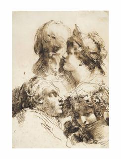 Gaetano Gandolfi - Four heads: two women, a boy and a bearded man