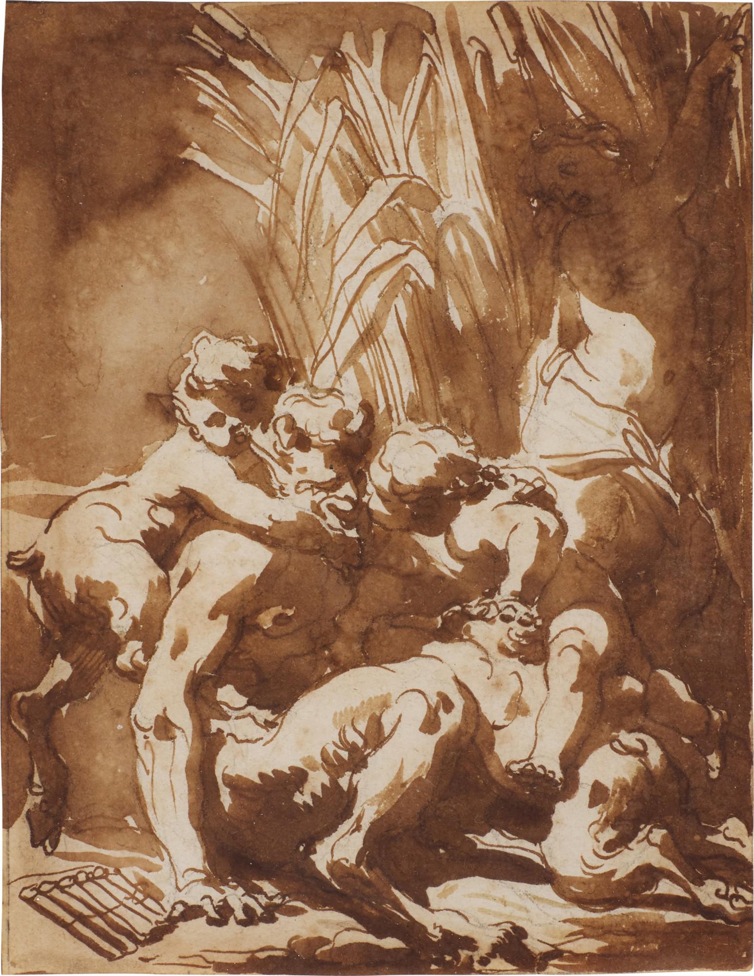 Gaetano Gandolfi - Pan with young satyrs, putti and a nymph