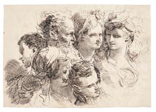 Gaetano Gandolfi - Six Studies Of Heads, Some With Elaborate Hairstyles