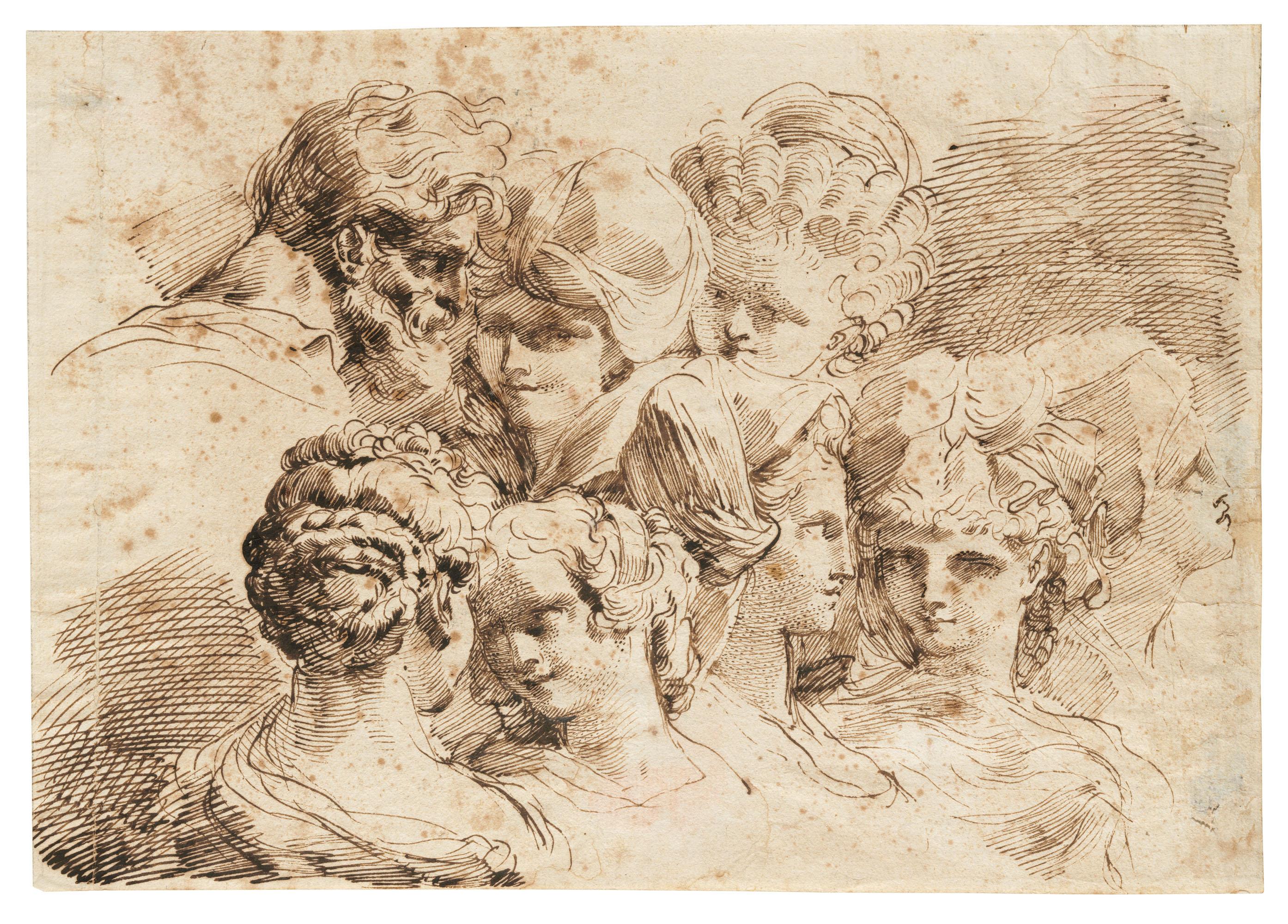 Gaetano Gandolfi - Studies of the heads of five young women, a young girl, a boy and a bearded man