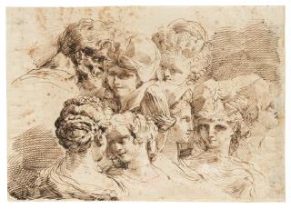 Gaetano Gandolfi - Studies of the heads of five young women, a young girl, a boy and a bearded man