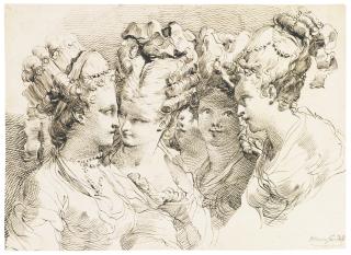 Gaetano Gandolfi - Study Of Five Young Women, Head And Shoulders, With Elaborately Dressed Hair