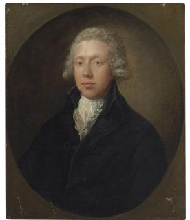 Gainsborough Dupont - Portrait of a gentleman, traditionally identified as Samuel Kilderbee, bust-length, in a black coat and white lace collar
