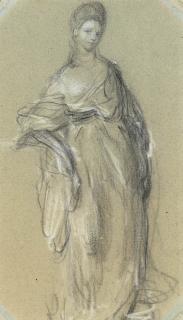 Gainsborough Dupont - Study of a woman, standing, full-length, her right arm resting on a ledge