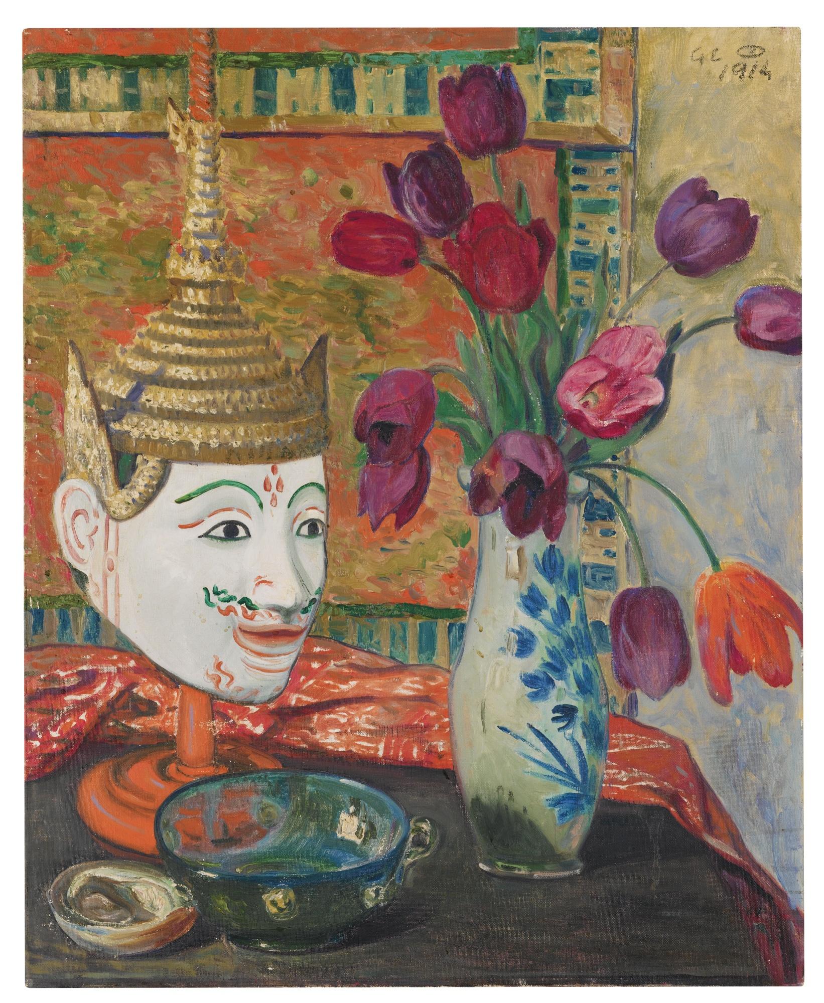 Galileo Chini - Composizione Con Maschera Biancasigned With Monograms And Dated 1914, Oil On Canvas