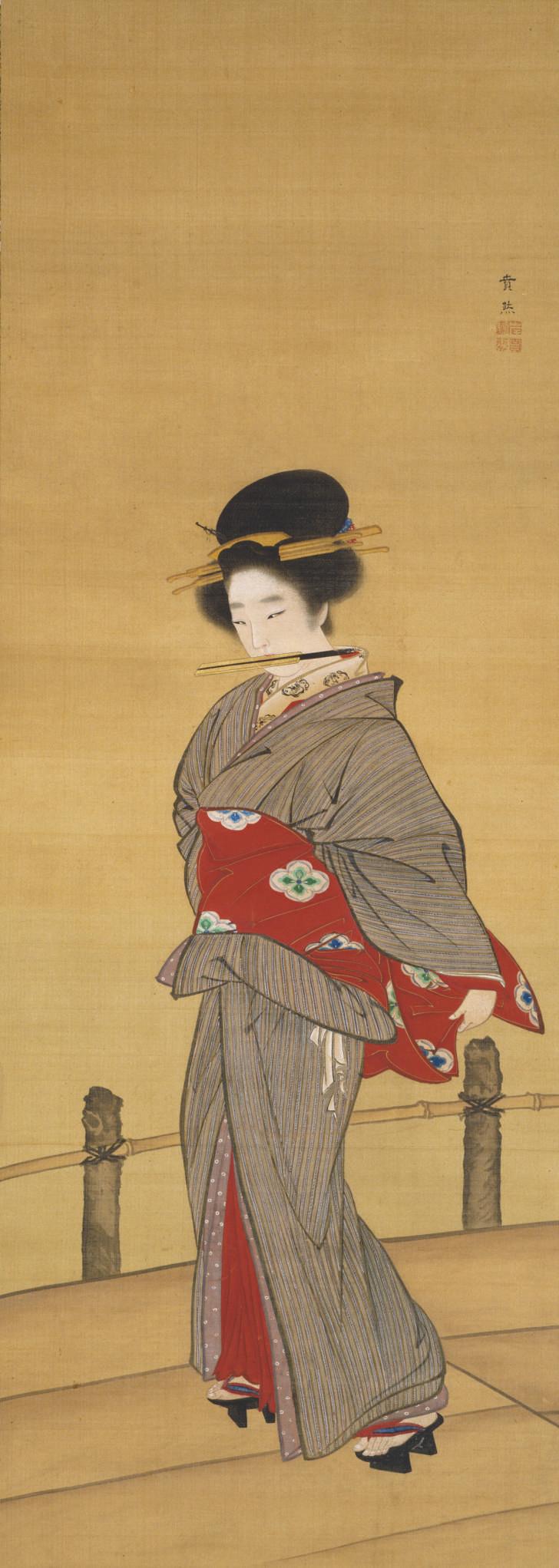 Ganku - Beauty crossing a bridge