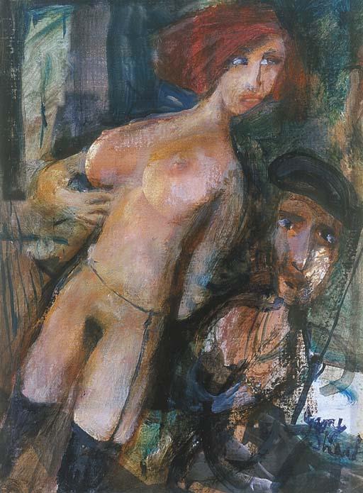 Garry Shead - Artist and model with suspenders