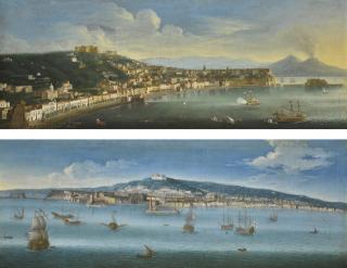 Gaspar Butler - Naples, A View Of The Riviera Di Chiaia From The Strada Di Posillipo, With Vesuvius Smoking Beyond; Naples, A View Of The Bay Towards The Castel Sant\'Elmo