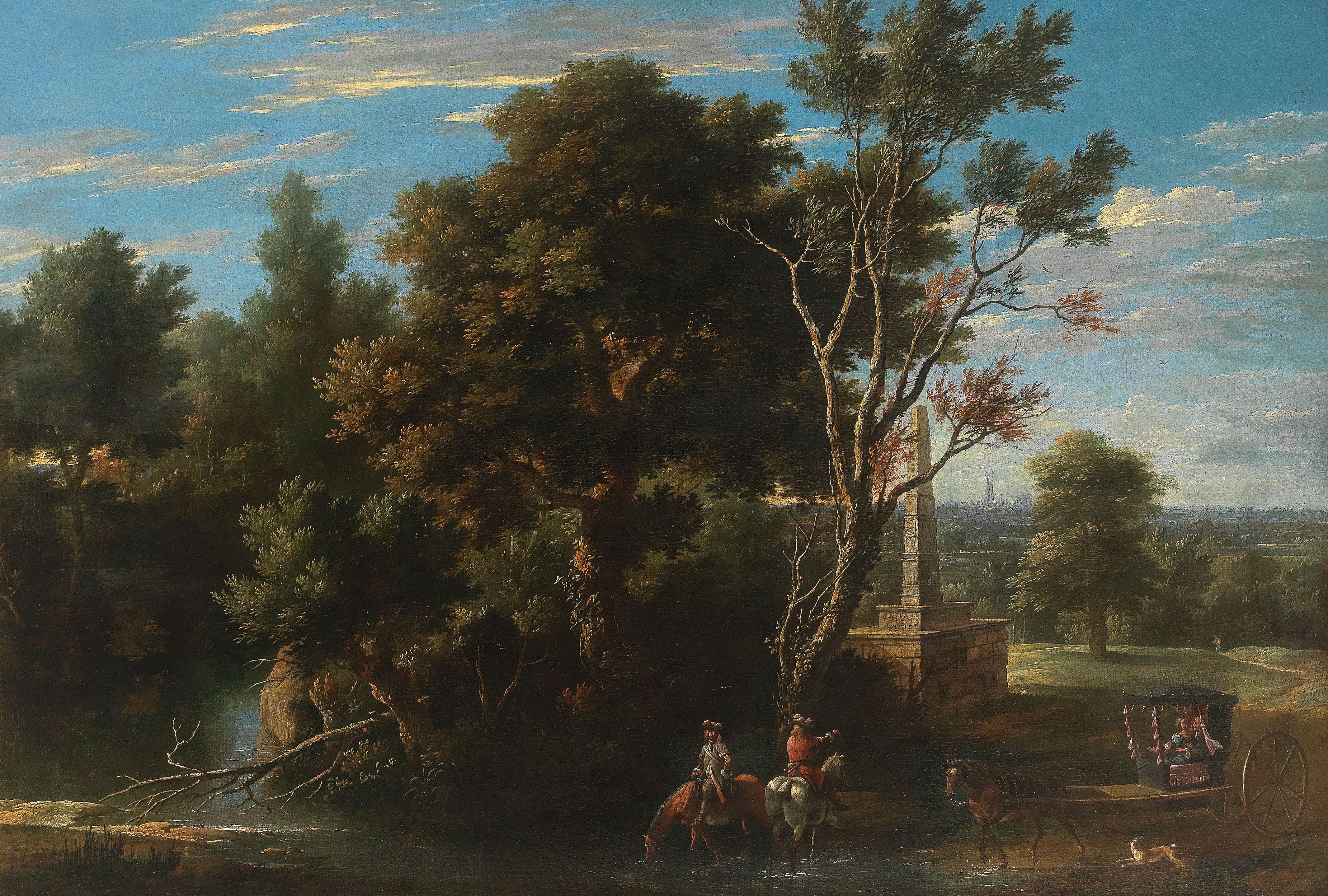 Gaspar de Witte - Travellers resting by a river