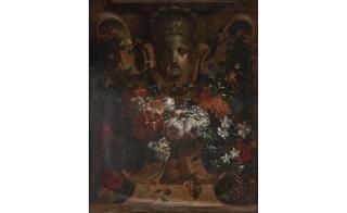 Gaspar Pieter Verbruggen The Younger - Ornate Floral Still Life Before a Garden Ornament