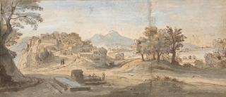 Gaspar Van Wittel - A Coastal Landscape With A Fortified Town To The Left, And Mountains In The Background