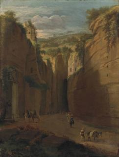 Gaspar Van Wittel - A View Of The Grotto At Pozzuoli, Italy, With Virgil\'S Tomb