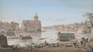 Gaspar van Wittel - A view of the Tiber river looking North, with the Church of San Giovanni dei Fiorentini and Via Giulia, Rome