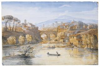 Gaspar Van Wittel - An Italian View, With A Town By A Bridge