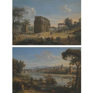 Gaspar Van Wittel - Rome, A View Of The Campo Vaccino With The Arch Of Septimius Severus And The Temple Of Saturn; A View Of Florence From The Cascine