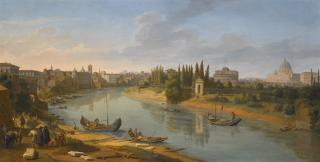 Gaspar Van Wittel - Rome, A View Of The River Tiber At The Porto Della Legna Looking Towards Castel Sant’Angelo, With Saint Peter’S Basilica In The Distance