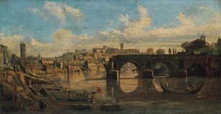 Gaspar Van Wittel - The River Tiber at the Ponte Rotto, Rome, with the Aventine Hill beyond