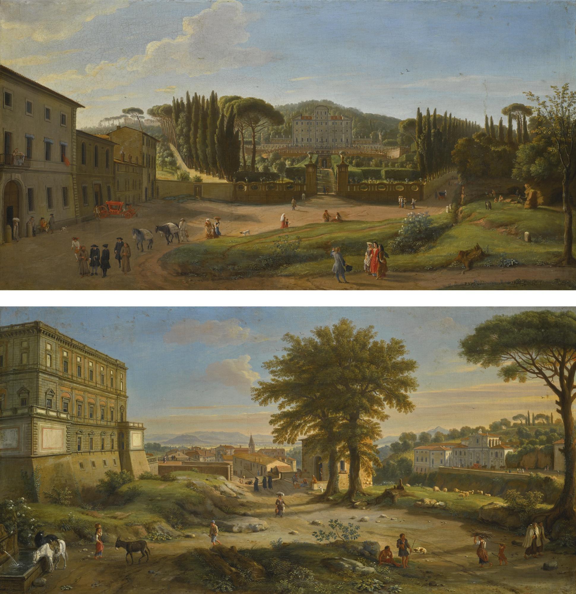 Gaspar Van Wittel - Two Landscapes With The Villa Aldobrandini At Frascati And The Villa Farnese At Caprarola