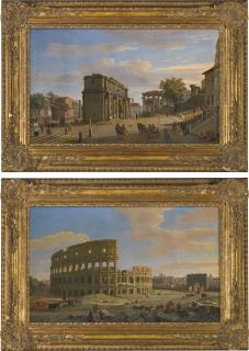 Gaspar van Wittel - Two Views Of Rome: The Arch Of Septimius Severus With The Temple Of Saturn; And The Colosseum With The Arch Of Constantine 