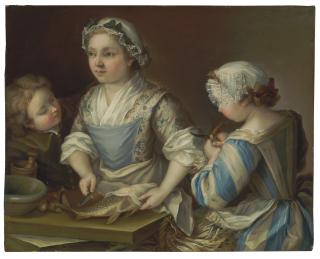 Gaspard Gresly - A kitchen interior with figures preparing food