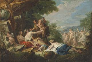 Gaspare Diziani - A bacchanal with Pan and the Triumph of Silenus beyond