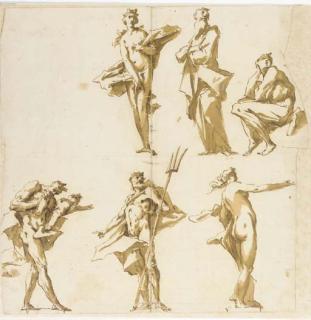 Gaspare Diziani - Etudes pour des sculptures de jardin: Saturne, Neptune et cinq autres figures