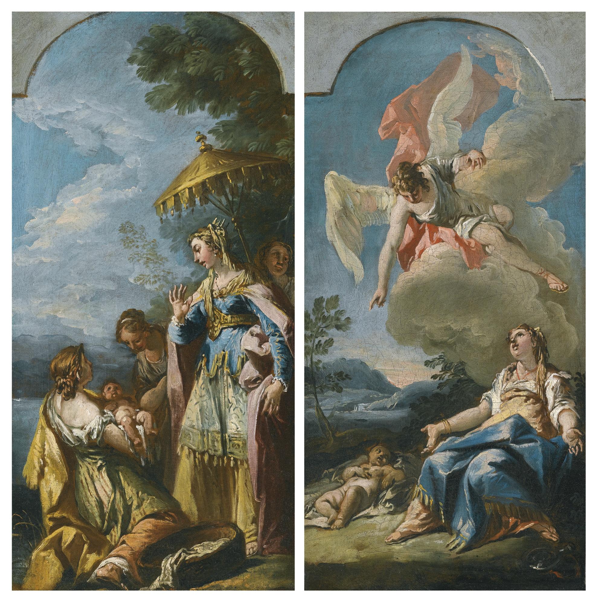 Gaspare Diziani - The Finding Of Moses; Hagar And The Angel