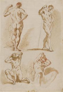 Gaspare Diziani - Two Sheets depicting male academy studies: A) Study of Four Male Nude B) Study of Five Male Nude