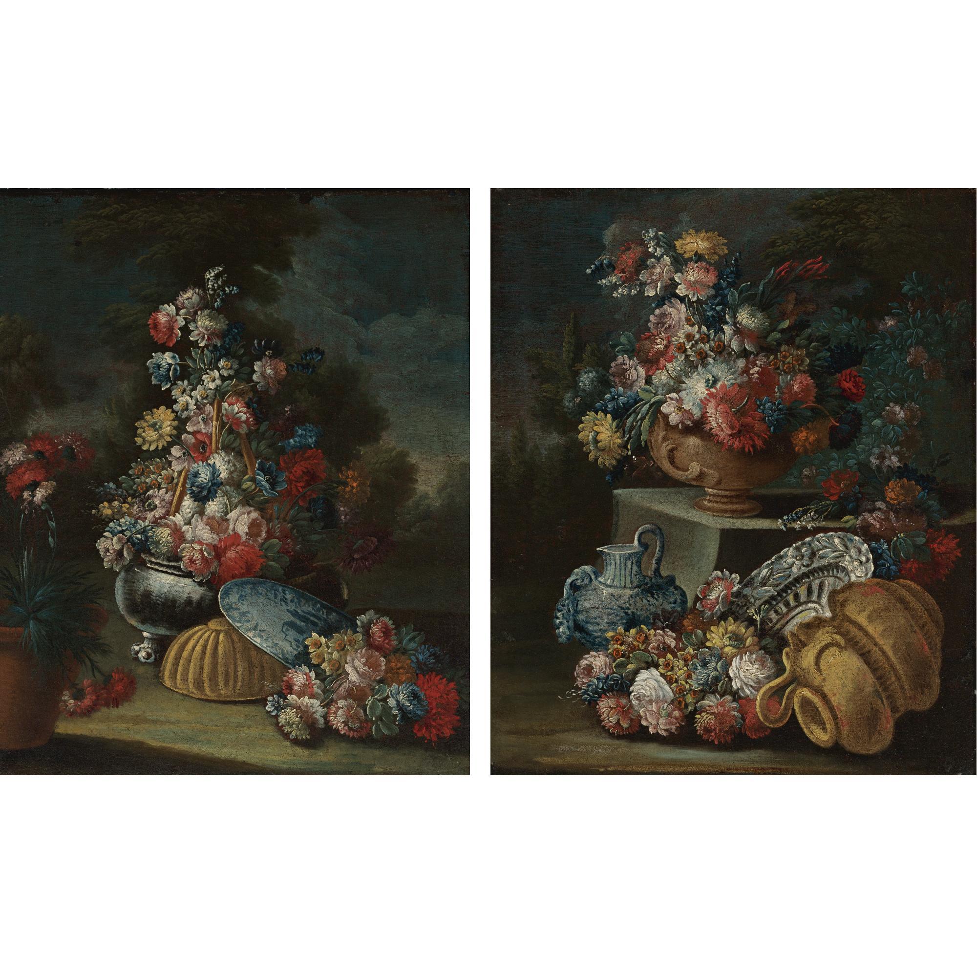 Gaspare Lopez - Still Life With Flowers; Still Life With Flowers And A Stone Jug