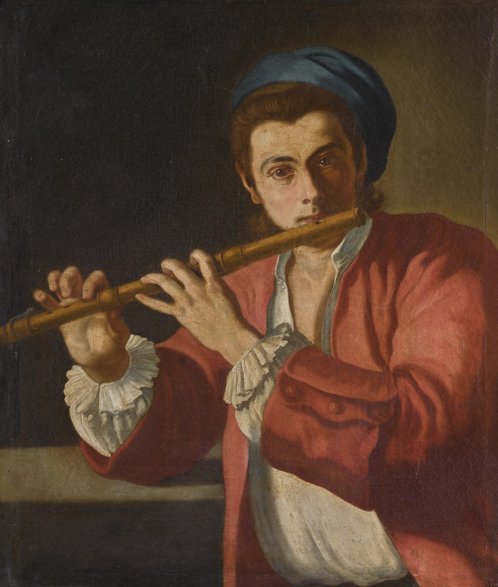 Gaspare Traversi - A Young Man Playing A Flute